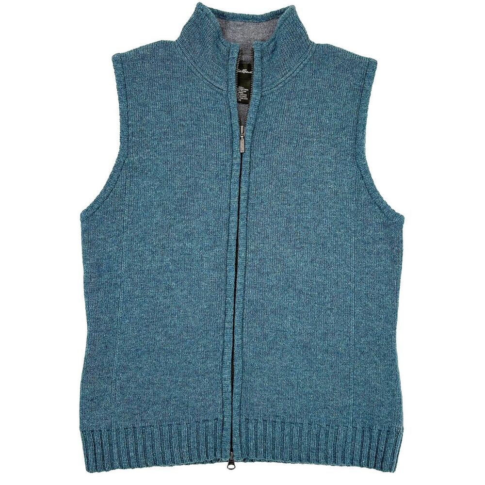 Eddie Bauer VTG Wool Vest Womens M Blue Green Zip Front Lined Lambswool Outdoor